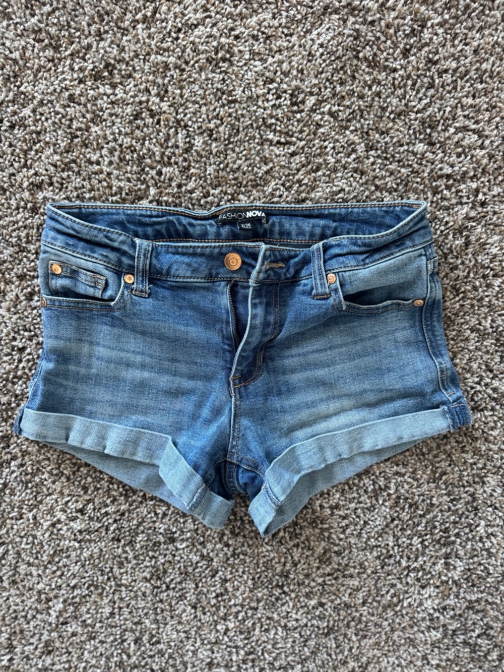 Fashion Nova Medium Blue Rolled Cuff Denim Shorts
